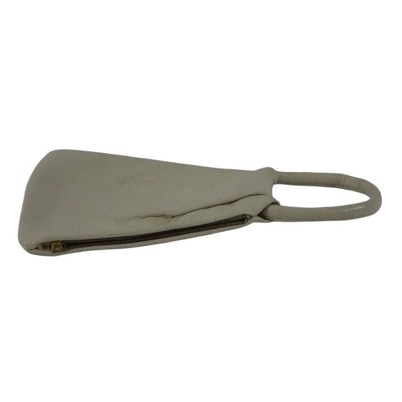 Vintage Leather Bag, Off White Purse, Side Entry, Metal Zipper, Leather - Picture 3 of 6